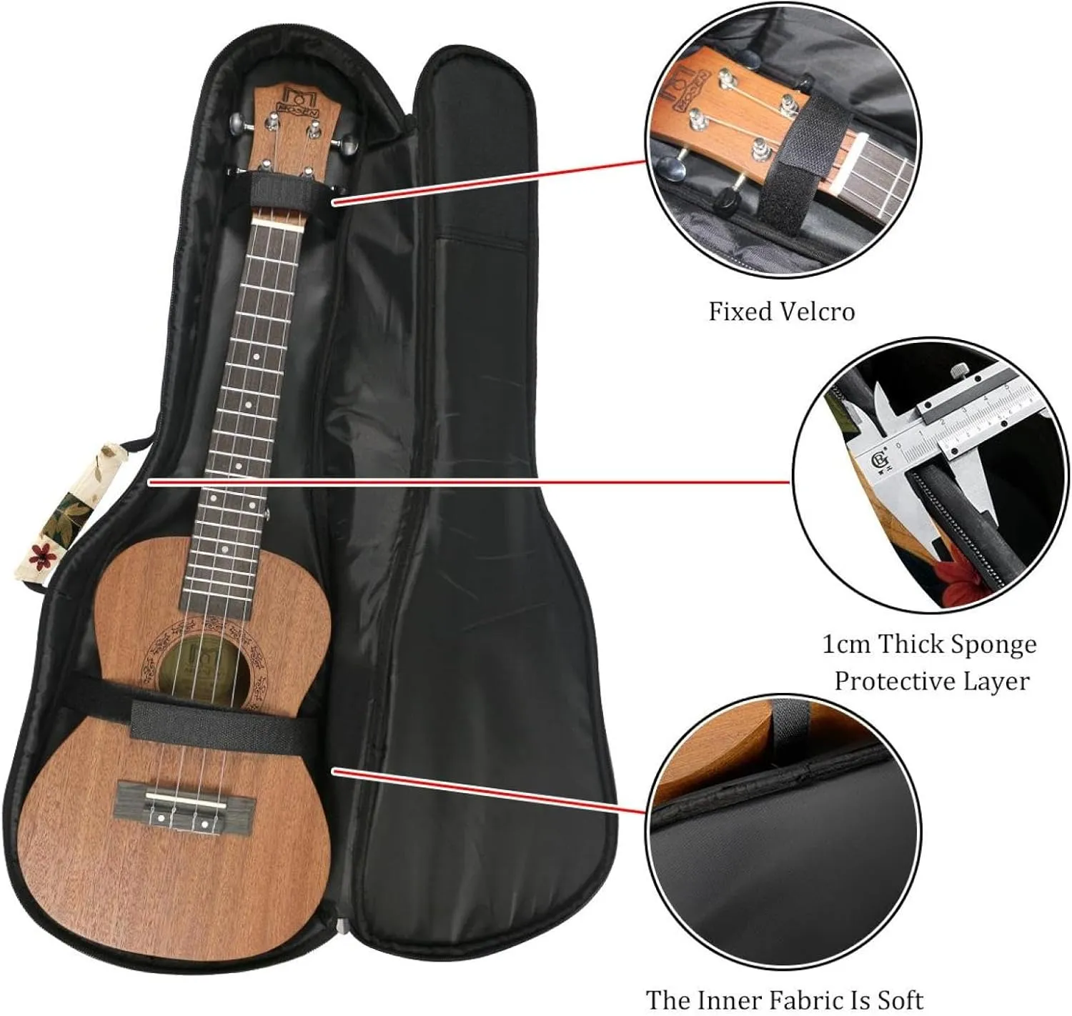 Letter J with Leaves Retro Pattern Ukulele Case, Padded Bag for 23 Inch Concert Ukulele, Waterproof & Durable