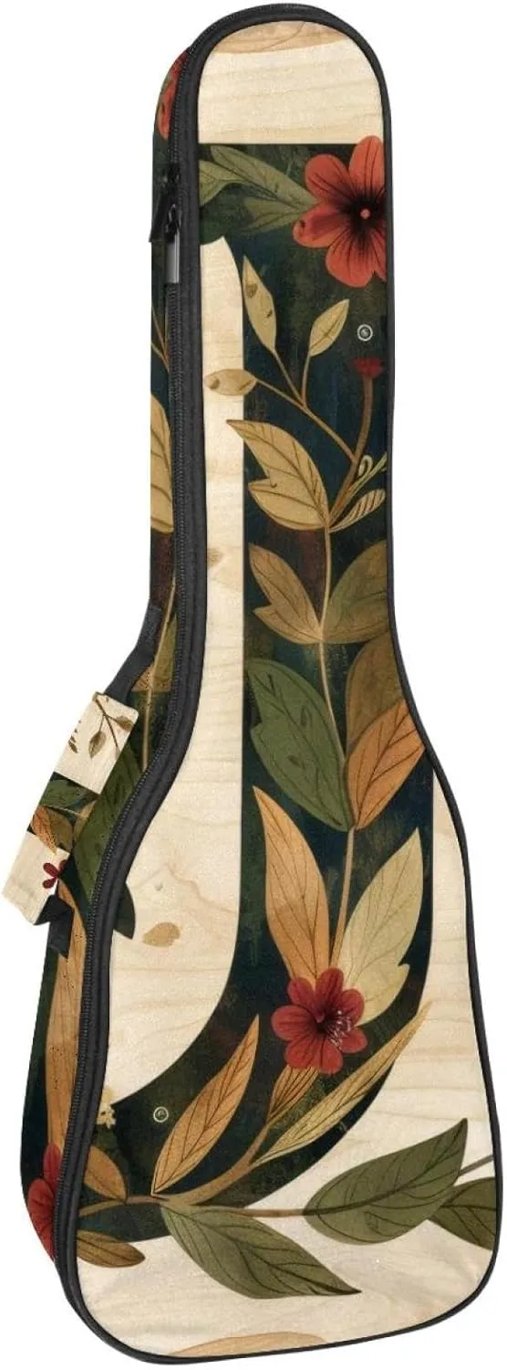 Letter J with Leaves Retro Pattern Ukulele Case, Padded Bag for 23 Inch Concert Ukulele, Waterproof & Durable