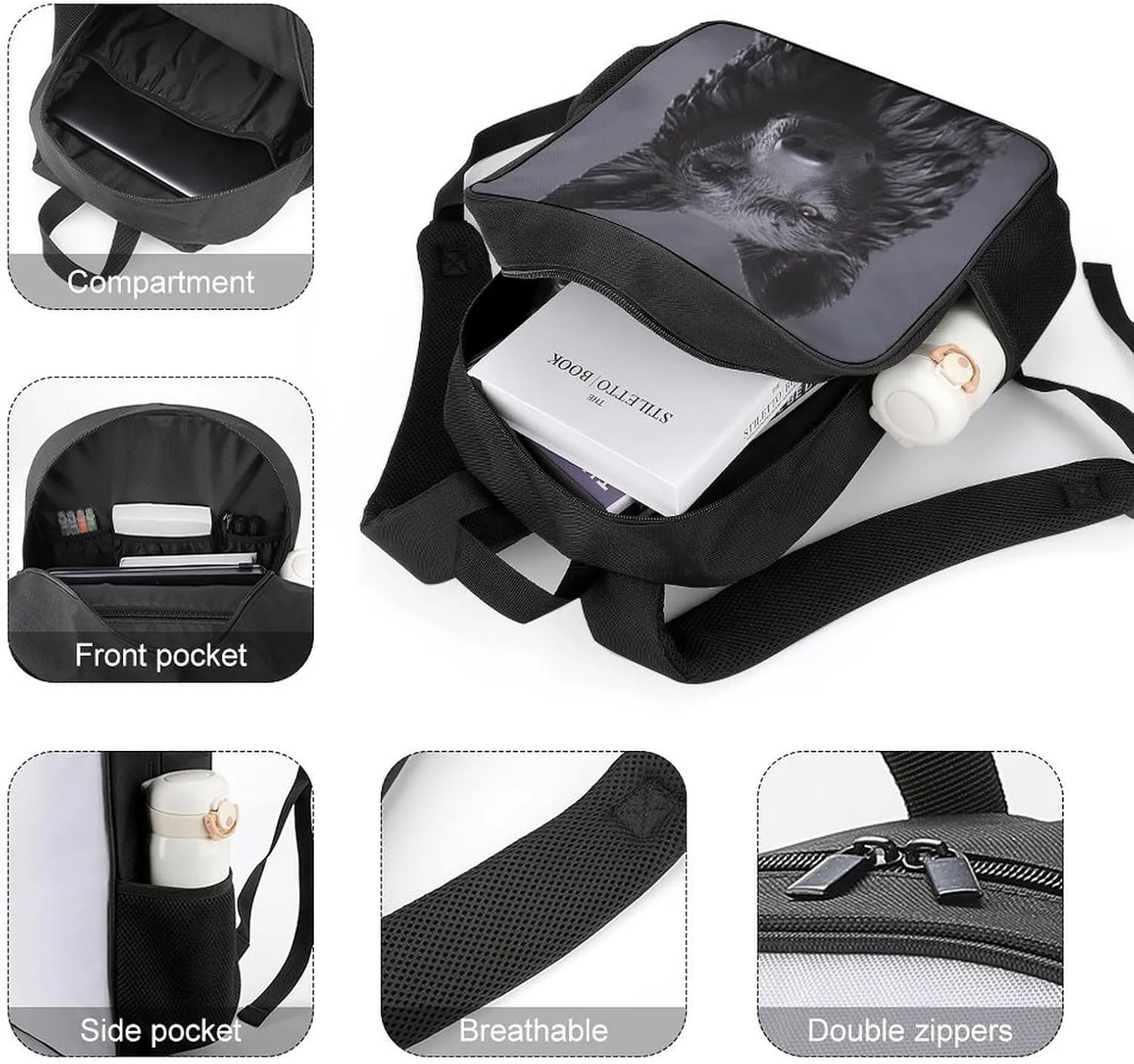 Lightweight Backpacks Cute Travel Bag Durable Black German Shepherd Printing Small Travel Backpack For Women & Men