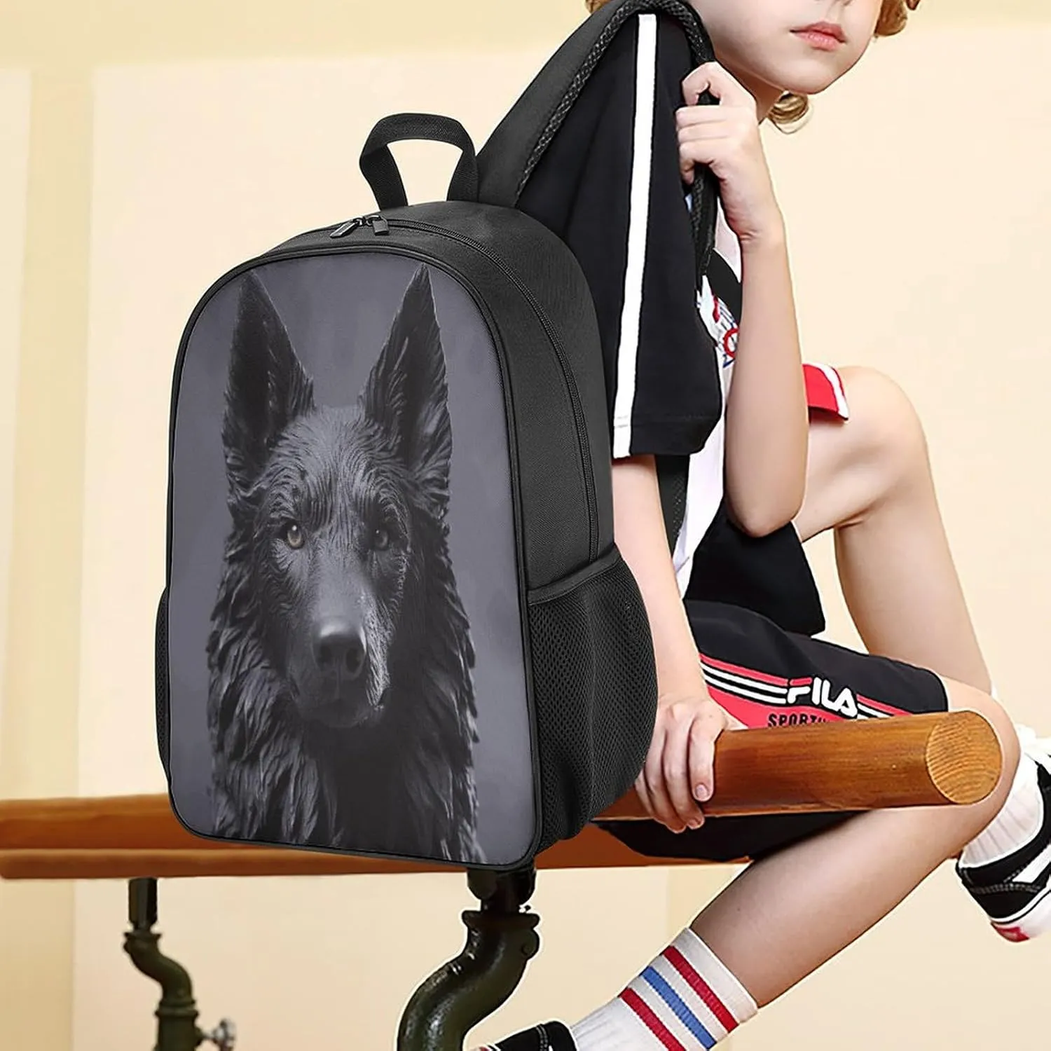 Lightweight Backpacks Cute Travel Bag Durable Black German Shepherd Printing Small Travel Backpack For Women & Men