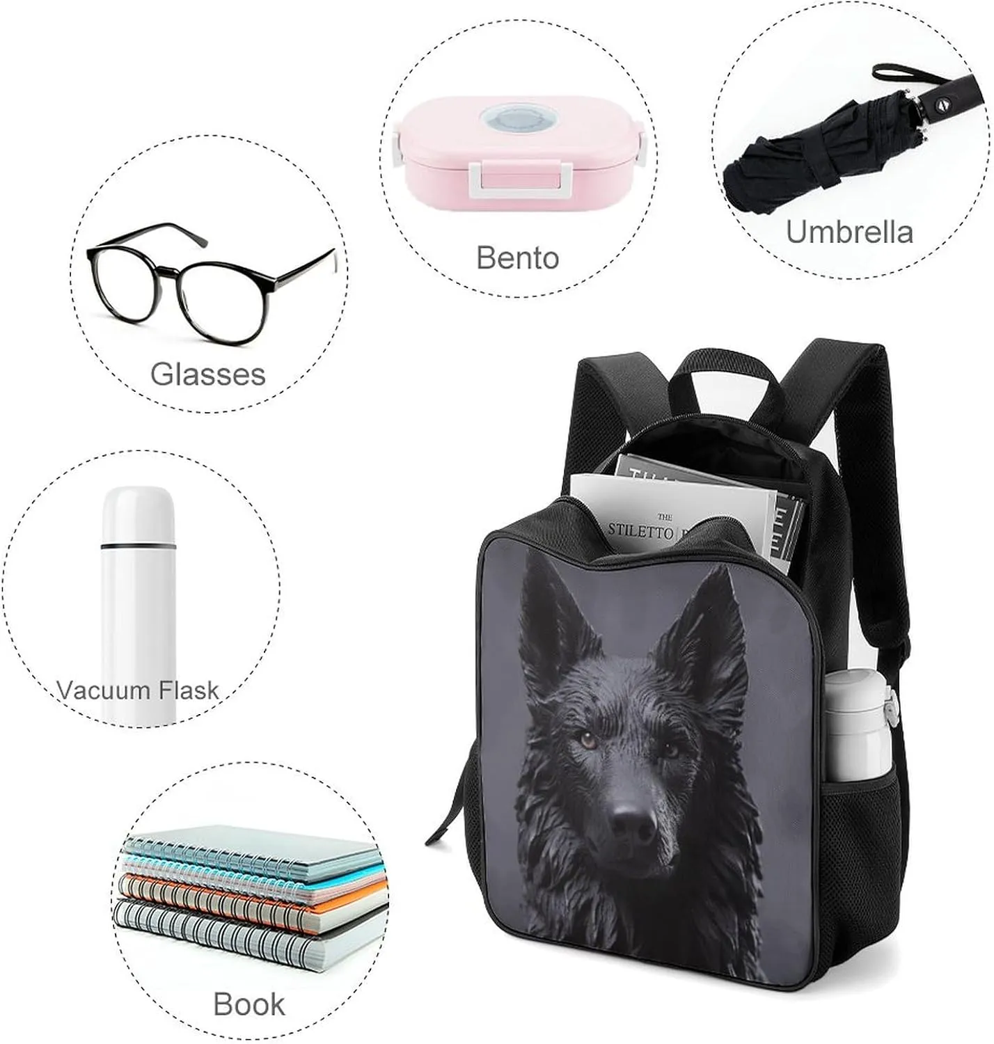 Lightweight Backpacks Cute Travel Bag Durable Black German Shepherd Printing Small Travel Backpack For Women & Men