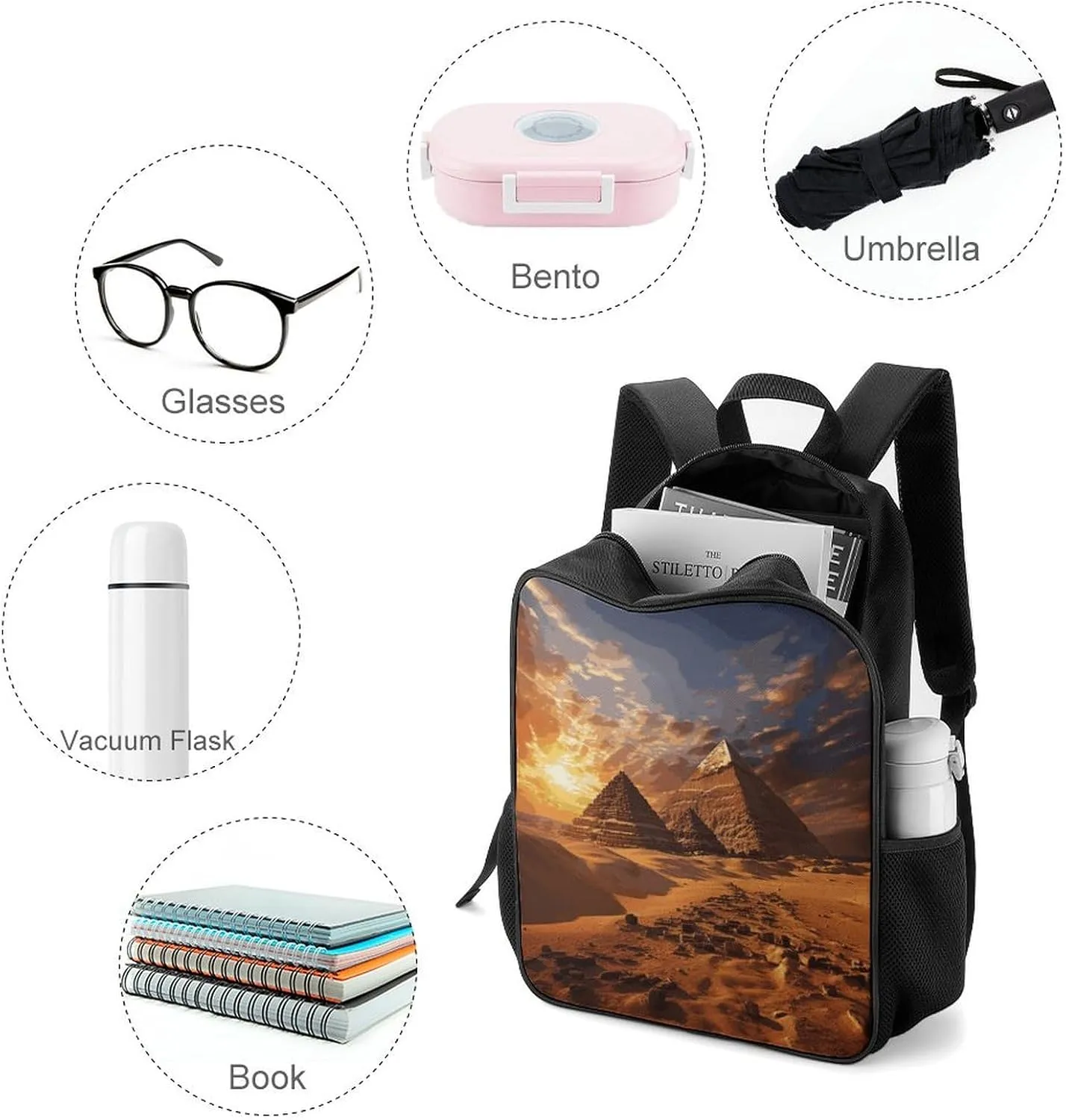Lightweight Backpacks Cute Travel Bag Durable Egyptian Pyramids Printing Small Travel Backpack For Women & Men
