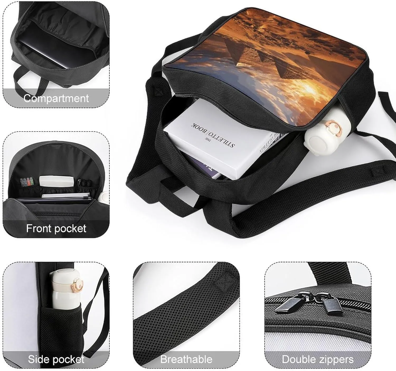 Lightweight Backpacks Cute Travel Bag Durable Egyptian Pyramids Printing Small Travel Backpack For Women & Men