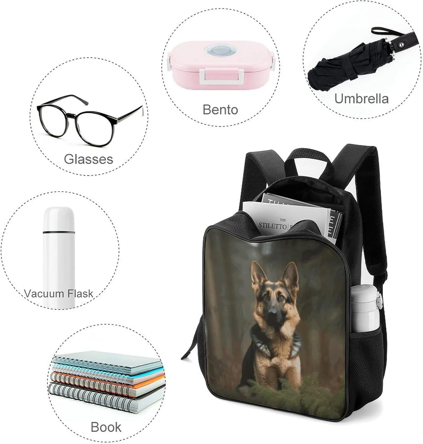Lightweight Backpacks Cute Travel Bag Durable German Shepherd Printing Small Travel Backpack For Women & Men