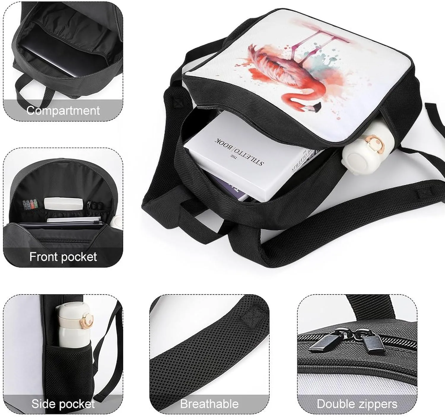 Lightweight Backpacks Cute Travel Bag Durable Watercolor Crane Printing Small Travel Backpack For Women & Men