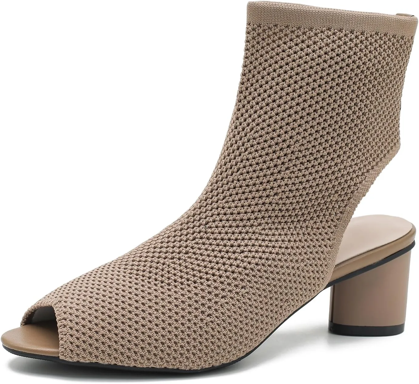 LIURUIJIA Women's Knit Slingback Chunky Heel Ankle Boots Open Toe Booties Hollow Heeled Sandals Summer Casual Slip On Dress Sock Booties For Women