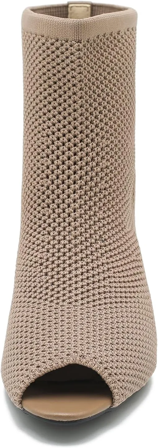 LIURUIJIA Women's Knit Slingback Chunky Heel Ankle Boots Open Toe Booties Hollow Heeled Sandals Summer Casual Slip On Dress Sock Booties For Women