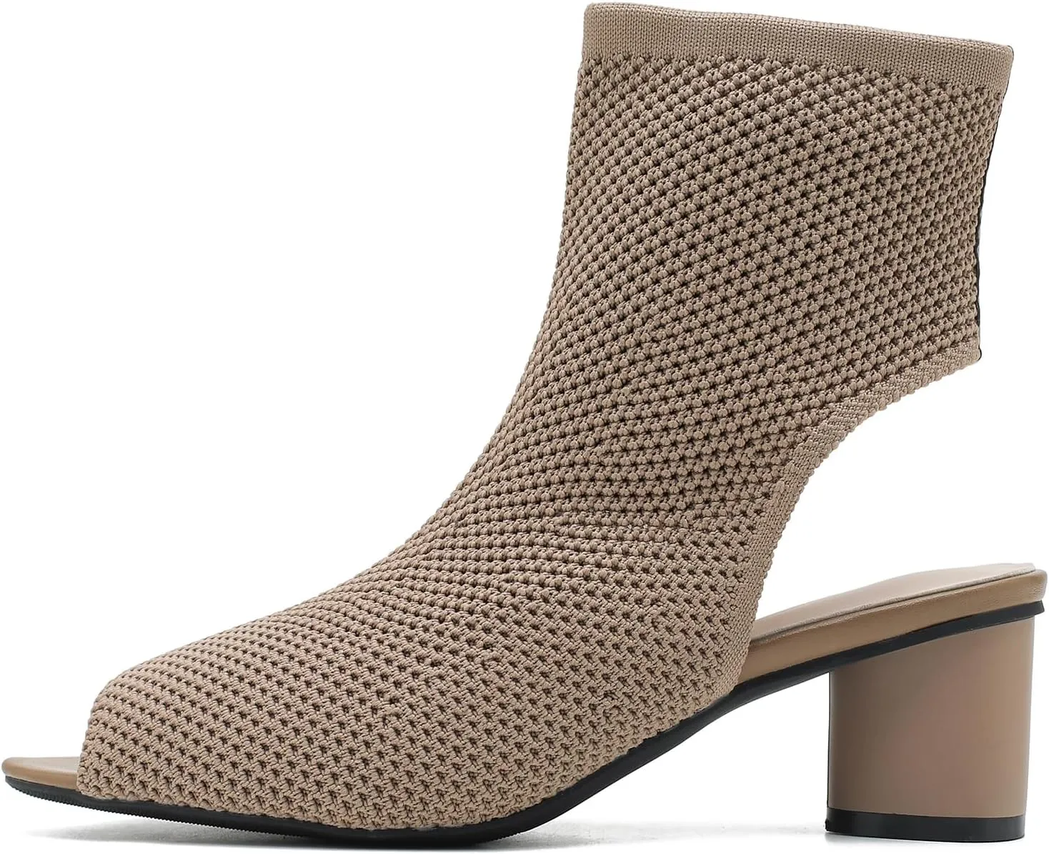 LIURUIJIA Women's Knit Slingback Chunky Heel Ankle Boots Open Toe Booties Hollow Heeled Sandals Summer Casual Slip On Dress Sock Booties For Women