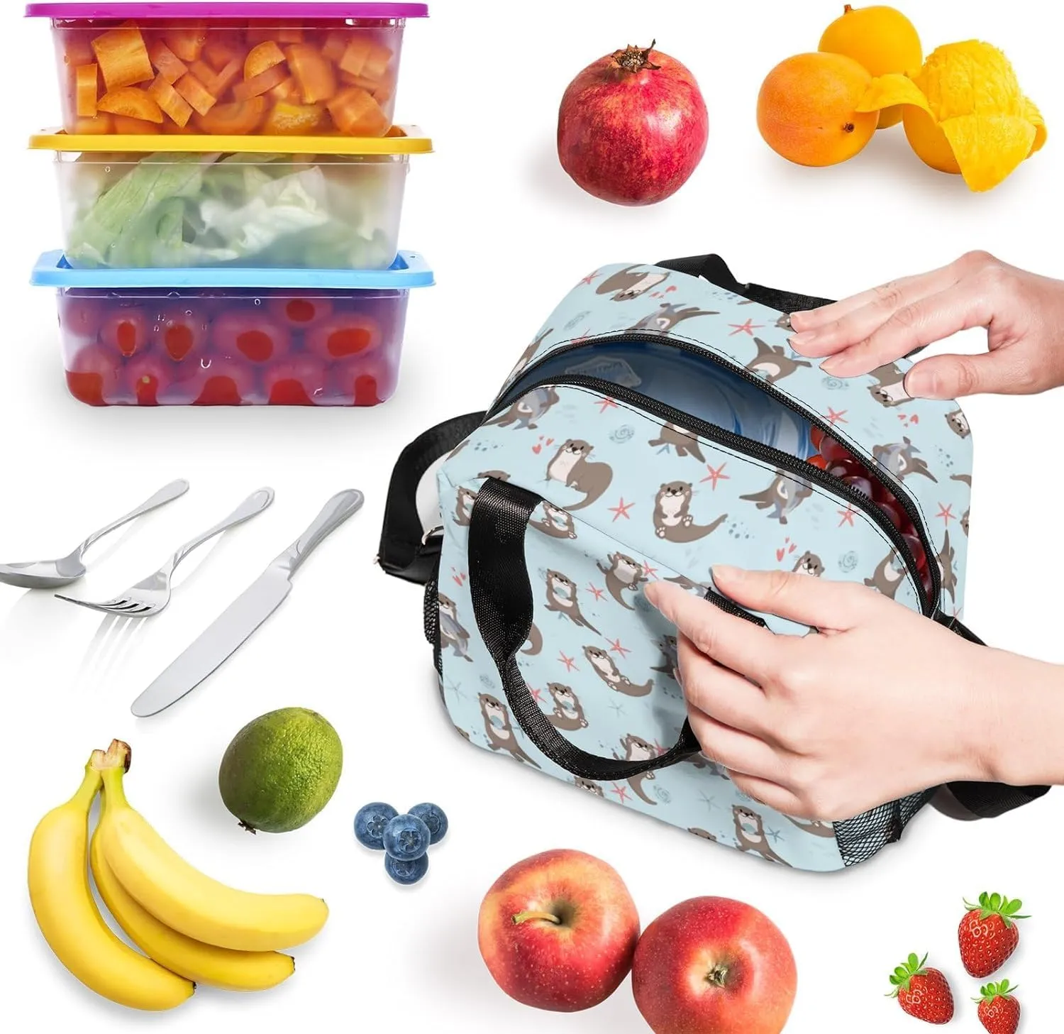 Lunch Bag Insulated Lunch Box Reusable/Washable/Durable Lunchbox Lightweight Lunch Tote Bag (Otter, One Size)