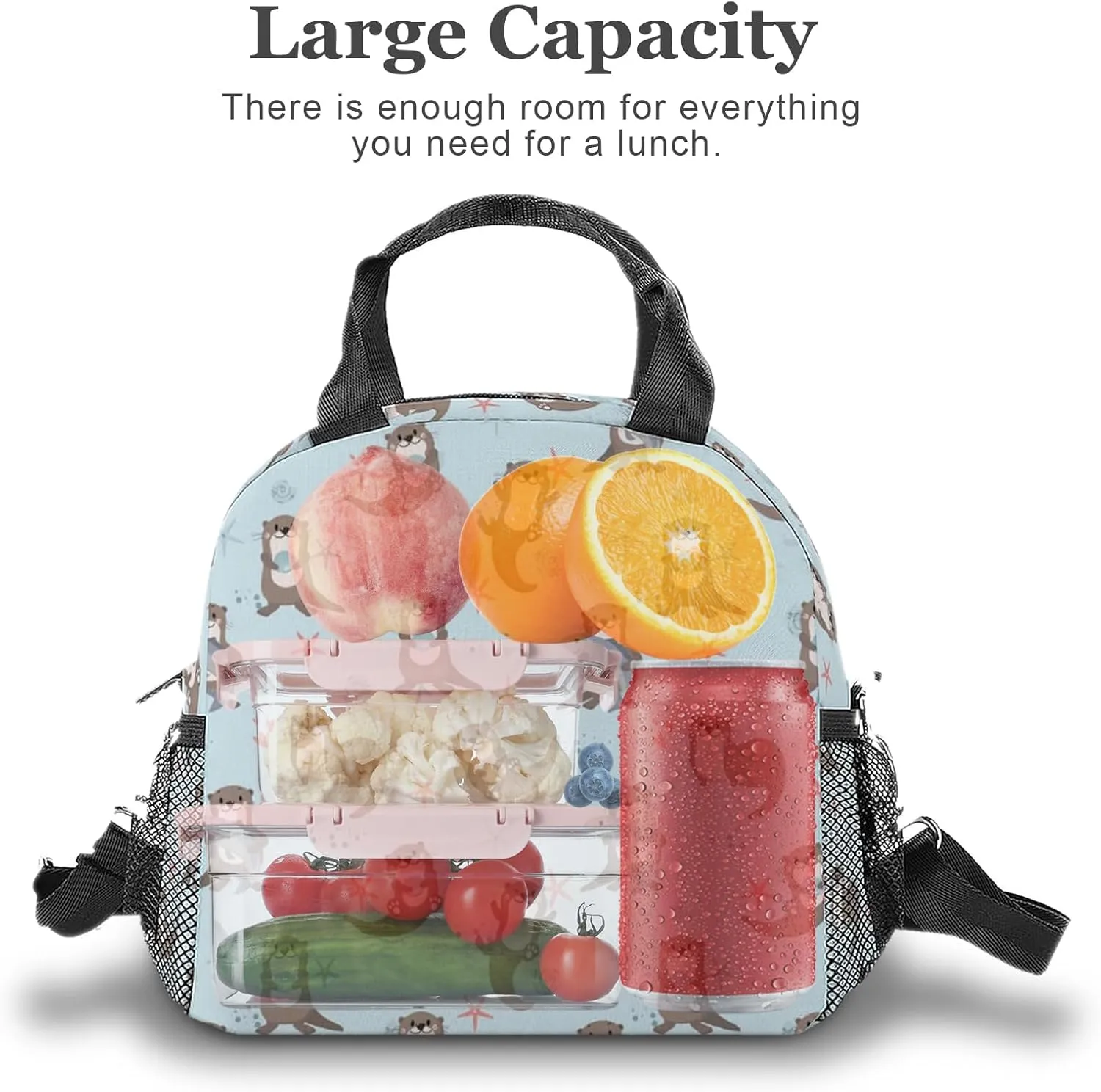 Lunch Bag Insulated Lunch Box Reusable/Washable/Durable Lunchbox Lightweight Lunch Tote Bag (Otter, One Size)