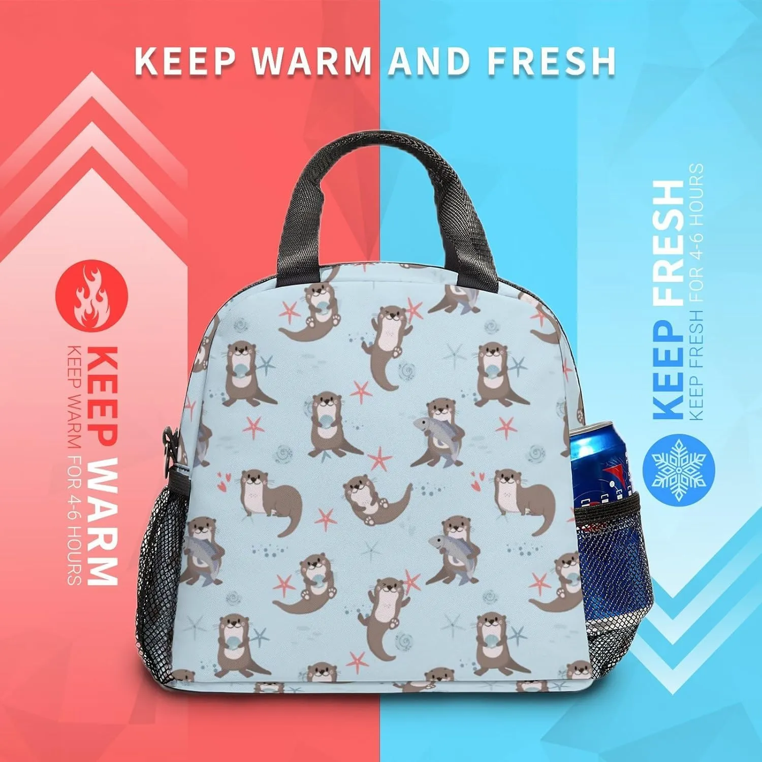 Lunch Bag Insulated Lunch Box Reusable/Washable/Durable Lunchbox Lightweight Lunch Tote Bag (Otter, One Size)