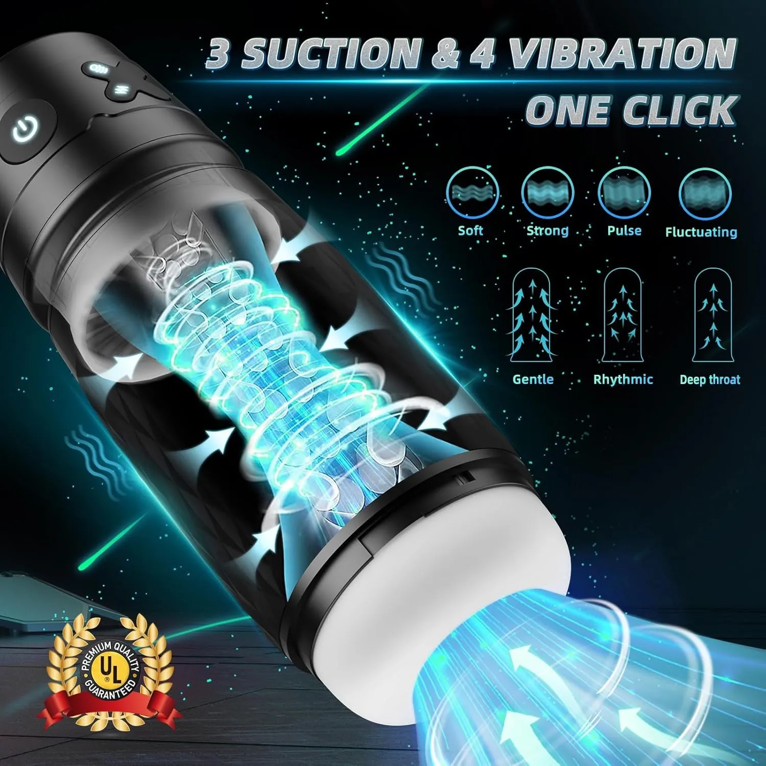 Male Masturbator Sex Toys for Men - Male Sex Toy Penis Pump with 3 Suctions & 4 Vibrations, Mens Hands Free Masturbators Blowjob Adult Toys with 3D Sleeve, Ergonomic Shell Male Stroker(Black)