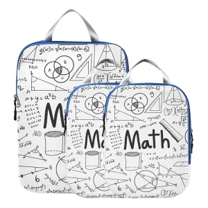 Mathematical Theory Formula Equation Doodle on White 3 Piece set Cubes Expandable Adjustable Luggage Packing Bags, Ultralight Organizer Accessories Travel Suitcase Compressible Bags