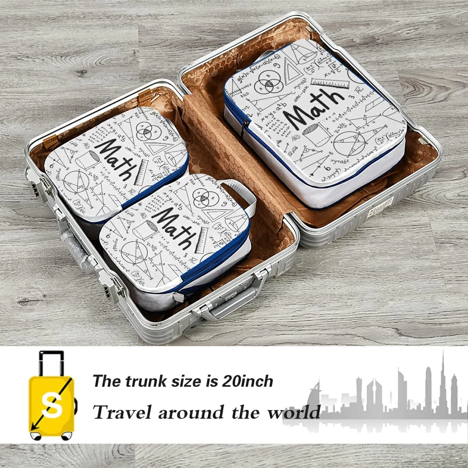 Mathematical Theory Formula Equation Doodle on White 3 Piece set Cubes Expandable Adjustable Luggage Packing Bags, Ultralight Organizer Accessories Travel Suitcase Compressible Bags