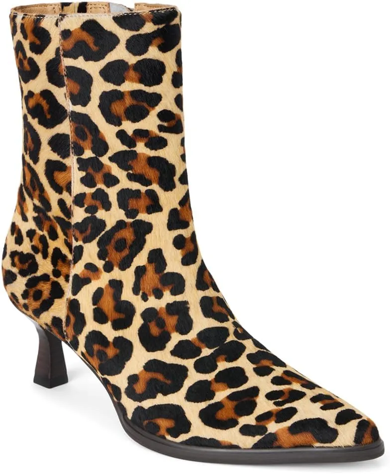 Matisse Womens Gabbie Leopard Print Pointed Toe Zippered Casual Boots Ankle Mid Heel 2-3" - Brown