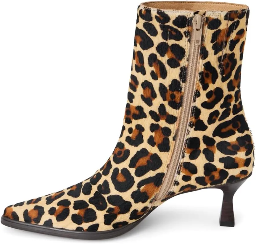 Matisse Womens Gabbie Leopard Print Pointed Toe Zippered Casual Boots Ankle Mid Heel 2-3" - Brown