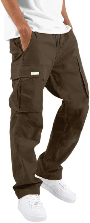 Men Cargo Combat Work Pant Gym Sports Jogger uflage Soft Jog Sweatpants Baggy Pant Drawstring Pull-On Pants