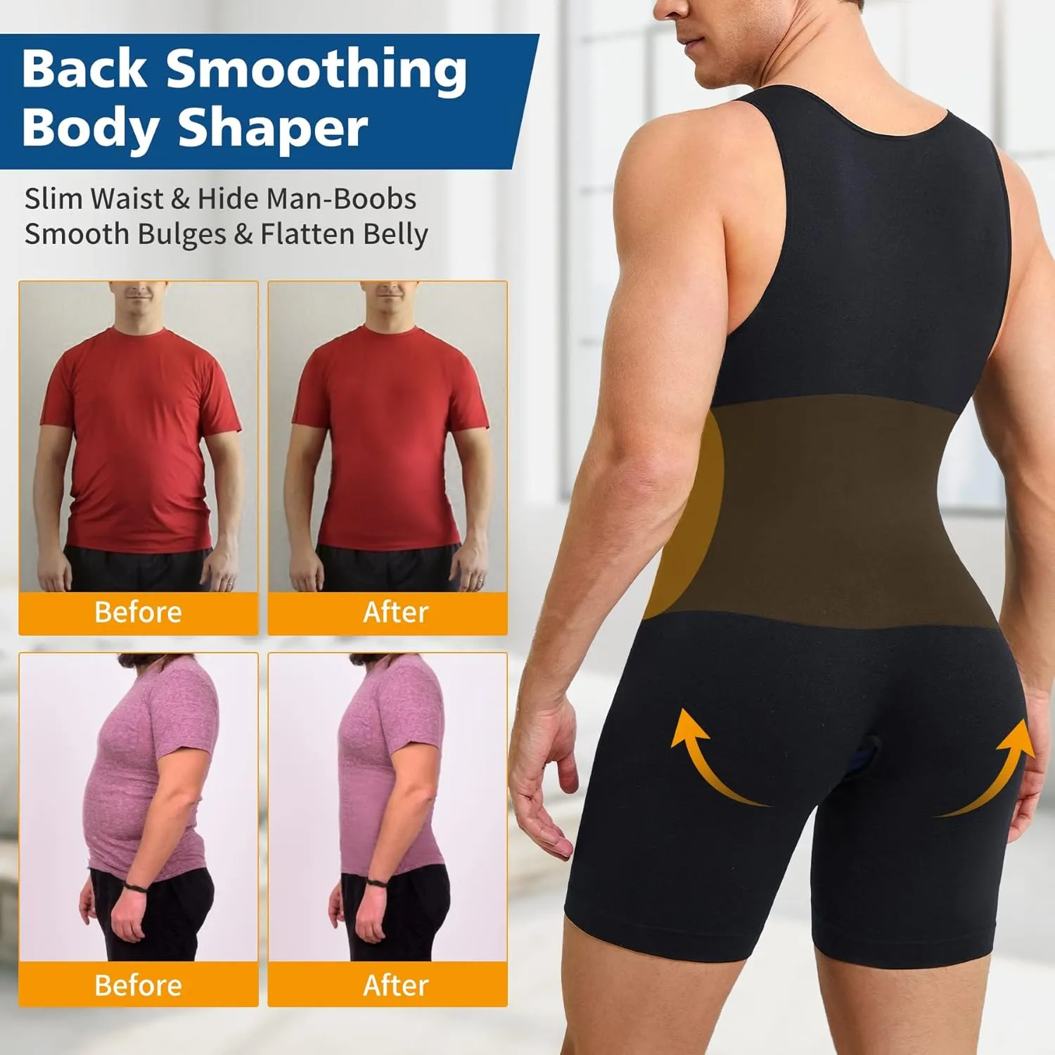 Men Shapewear Tummy Control Bodysuit Waist Trainer Full Body Shaper Fajas Compression Shirts Shorts Slim Belly