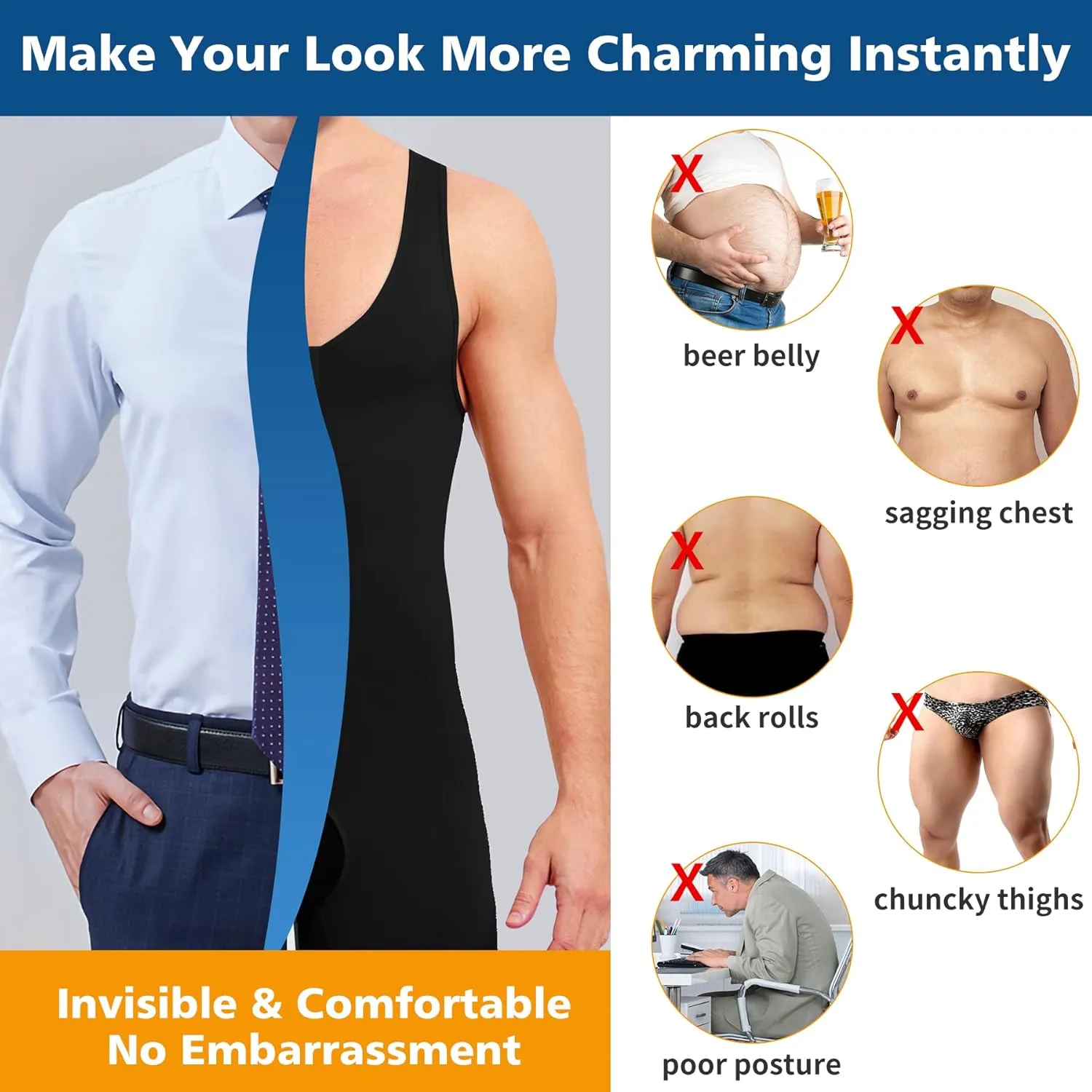 Men Shapewear Tummy Control Bodysuit Waist Trainer Full Body Shaper Fajas Compression Shirts Shorts Slim Belly