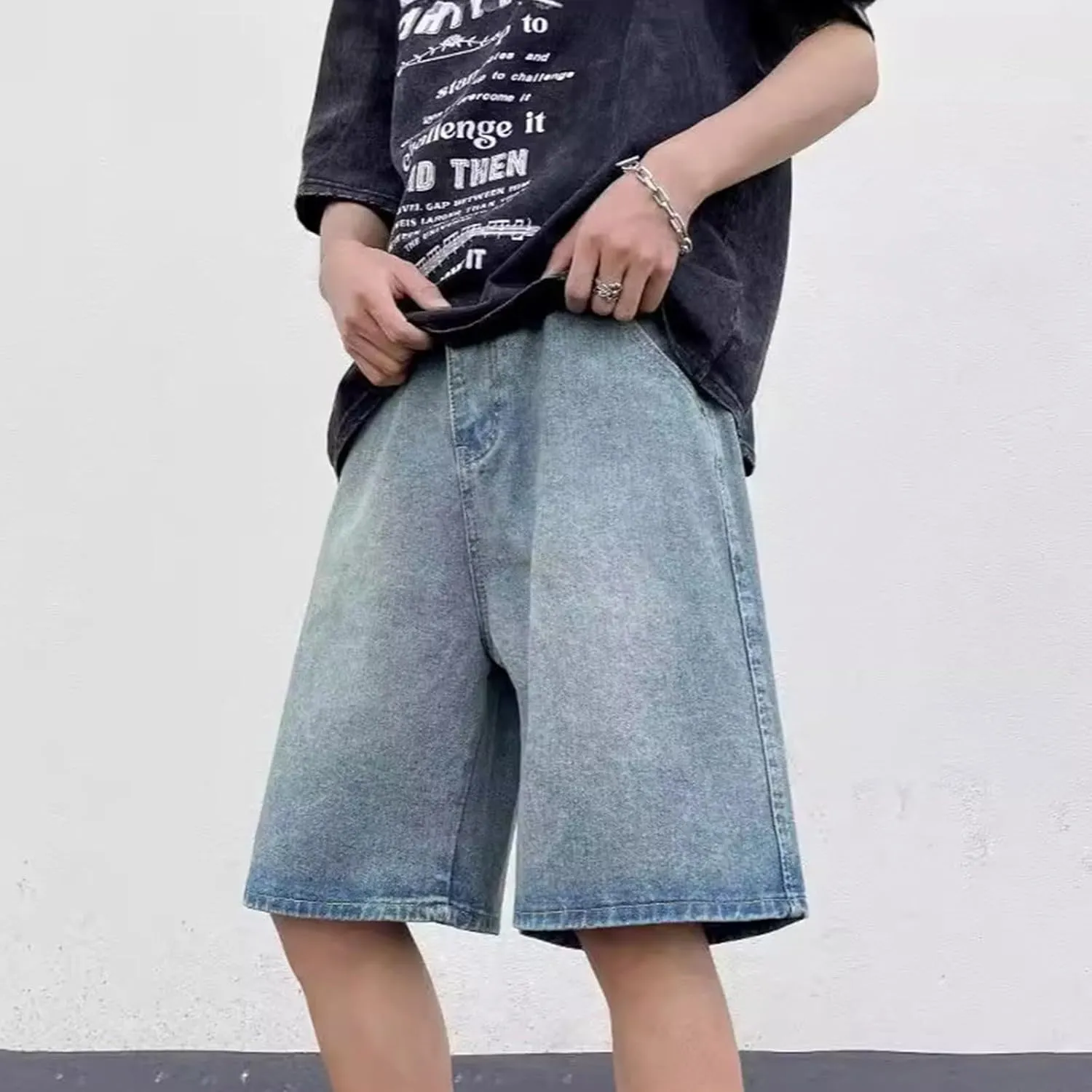 Mens Baggy Denim Jorts Y2K Loose Hip Hop Jean Shorts Casual Summer Long Jeans Streetwear