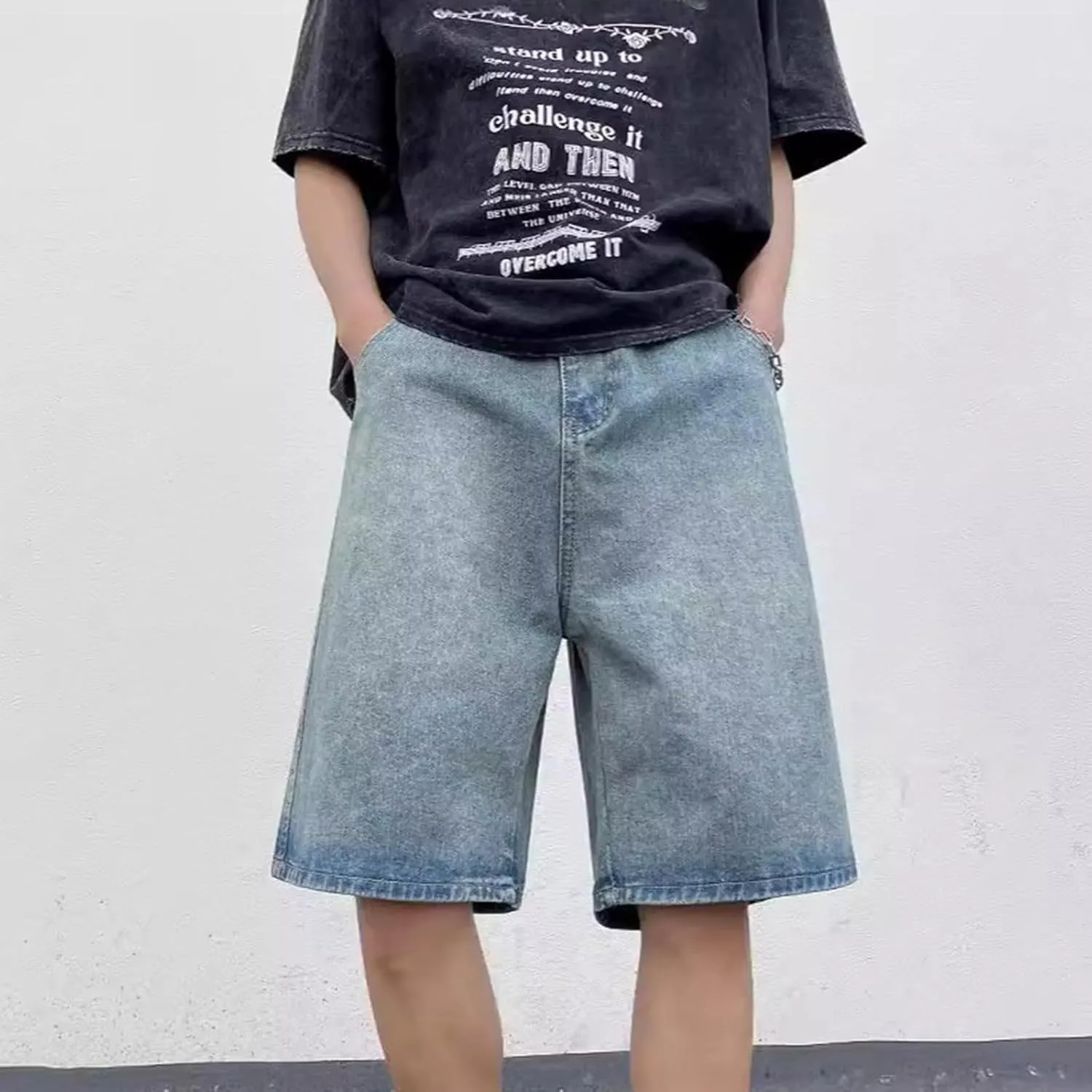Mens Baggy Denim Jorts Y2K Loose Hip Hop Jean Shorts Casual Summer Long Jeans Streetwear