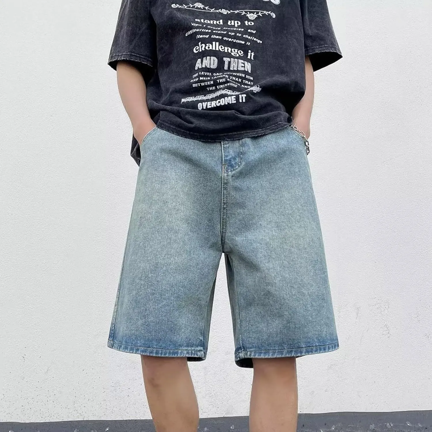 Mens Baggy Denim Jorts Y2K Loose Hip Hop Jean Shorts Casual Summer Long Jeans Streetwear