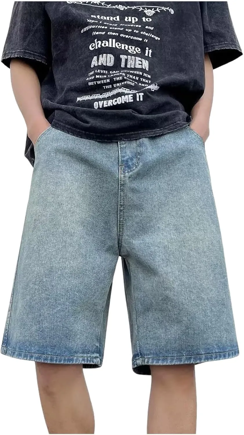Mens Baggy Denim Jorts Y2K Loose Hip Hop Jean Shorts Casual Summer Long Jeans Streetwear