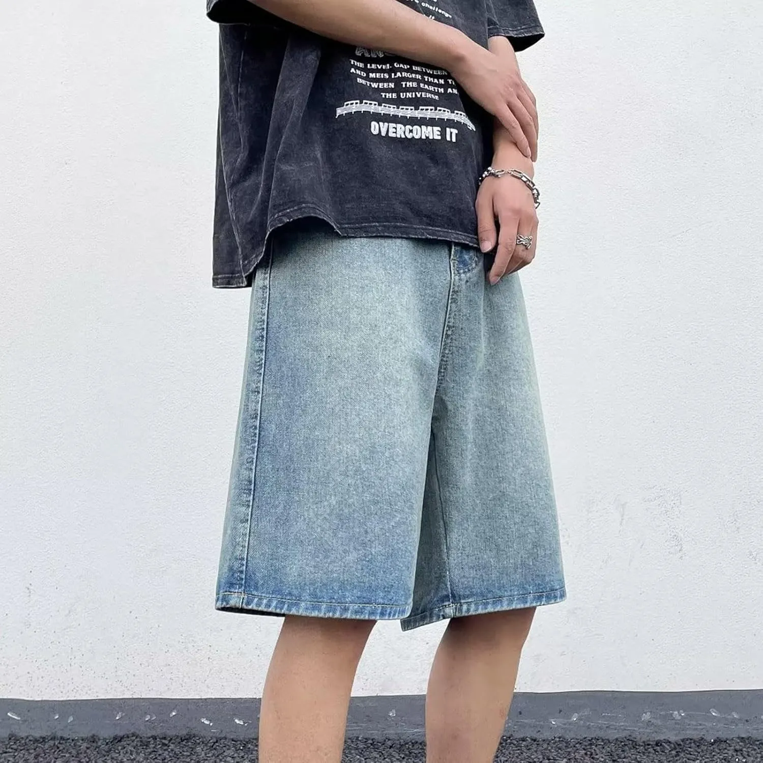 Mens Baggy Denim Jorts Y2K Loose Hip Hop Jean Shorts Casual Summer Long Jeans Streetwear