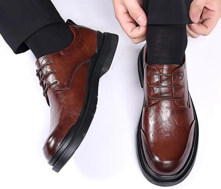 Men's Brogue Oxfords Shoes Mens Genuine Leather Lace Up Dress Shoes Comfort Wide Round Toe Non-Slip Tuxedo Shoes(9)