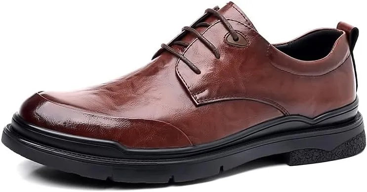 Men's Brogue Oxfords Shoes Mens Genuine Leather Lace Up Dress Shoes Comfort Wide Round Toe Non-Slip Tuxedo Shoes(9)