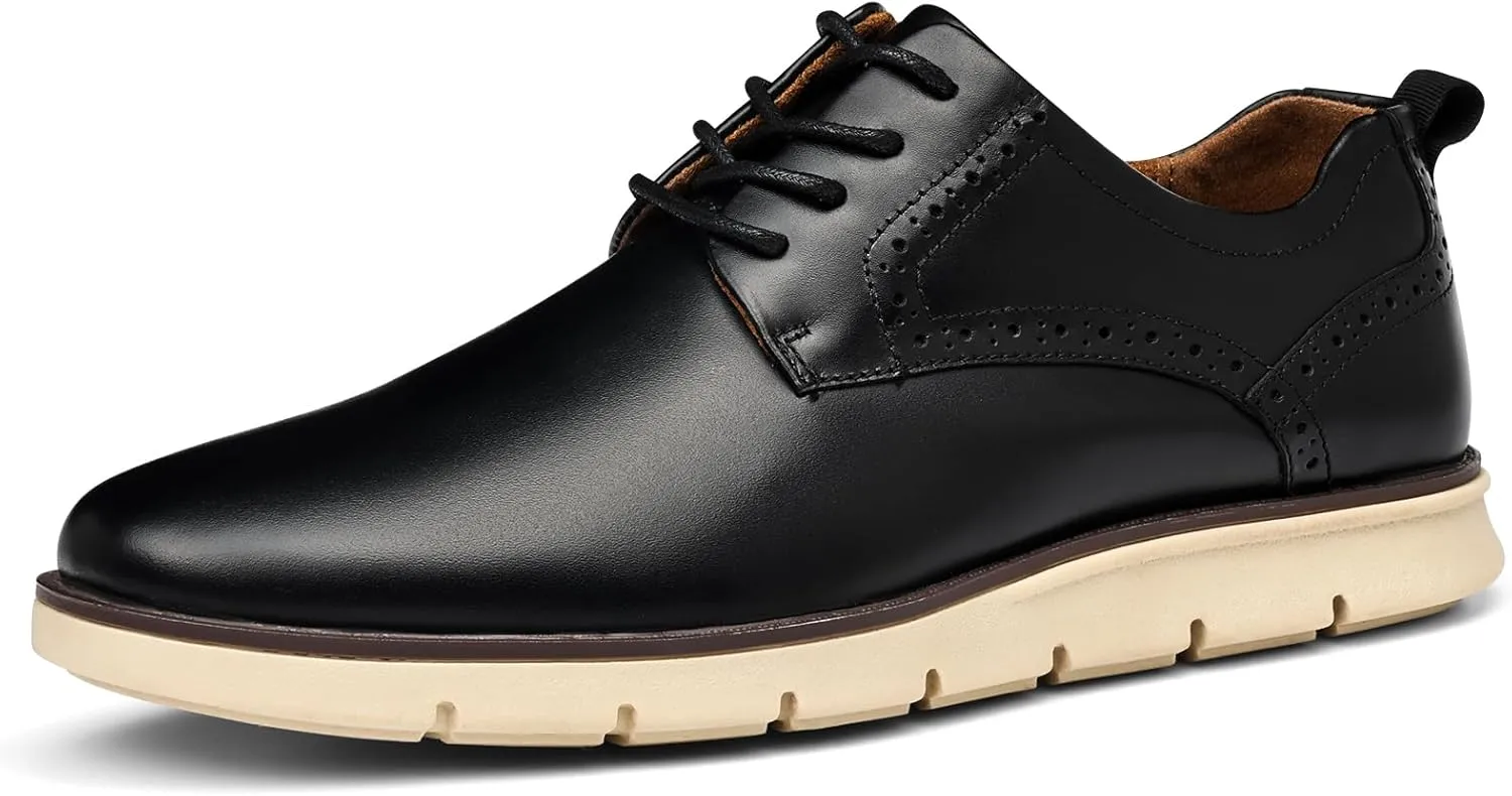Mens Casual Dress Shoes Genuine Leather Plain Toe Mens Dress Sneakers Lightweight Comfortable Business Casual Oxford Shoes for Men