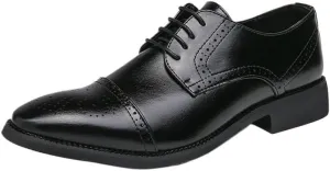Men's Classic Evening Dress Leather Shoes Wingtip Lace-up Breathable Oxford Fashionable Low Top Non Slip Casual Walking