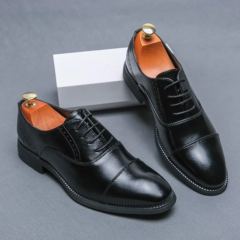 Men's Classic Evening Dress Leather Shoes Wingtip Lace-up Breathable Oxford Fashionable Low Top Non Slip Casual Walking