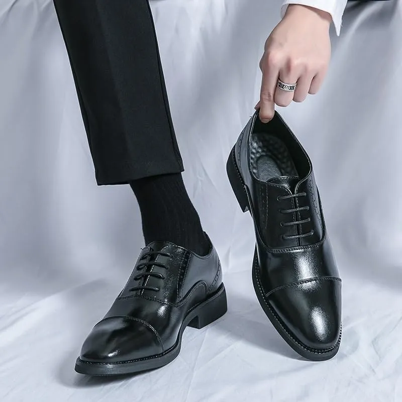 Men's Classic Evening Dress Leather Shoes Wingtip Lace-up Breathable Oxford Fashionable Low Top Non Slip Casual Walking