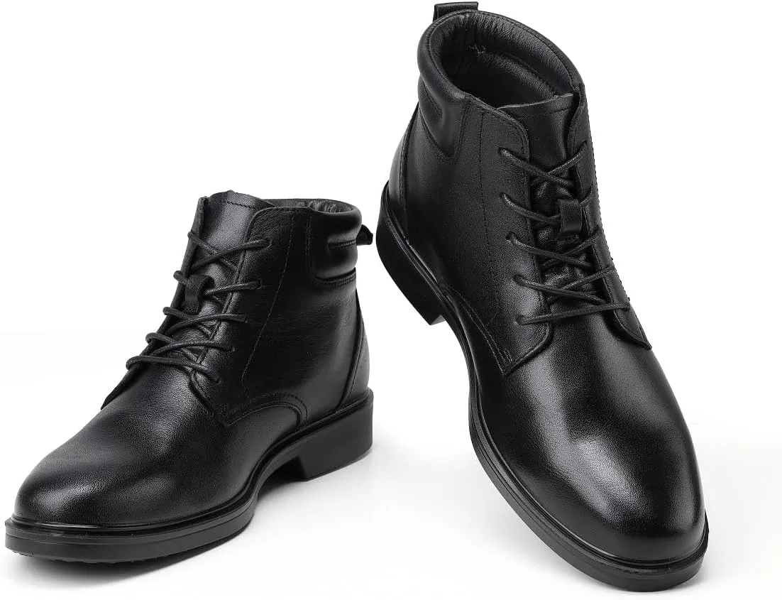 Men's Dress Leather Ankle Cap Toe Oxford Boot Lace up Black color Business Wedding Party Shoes