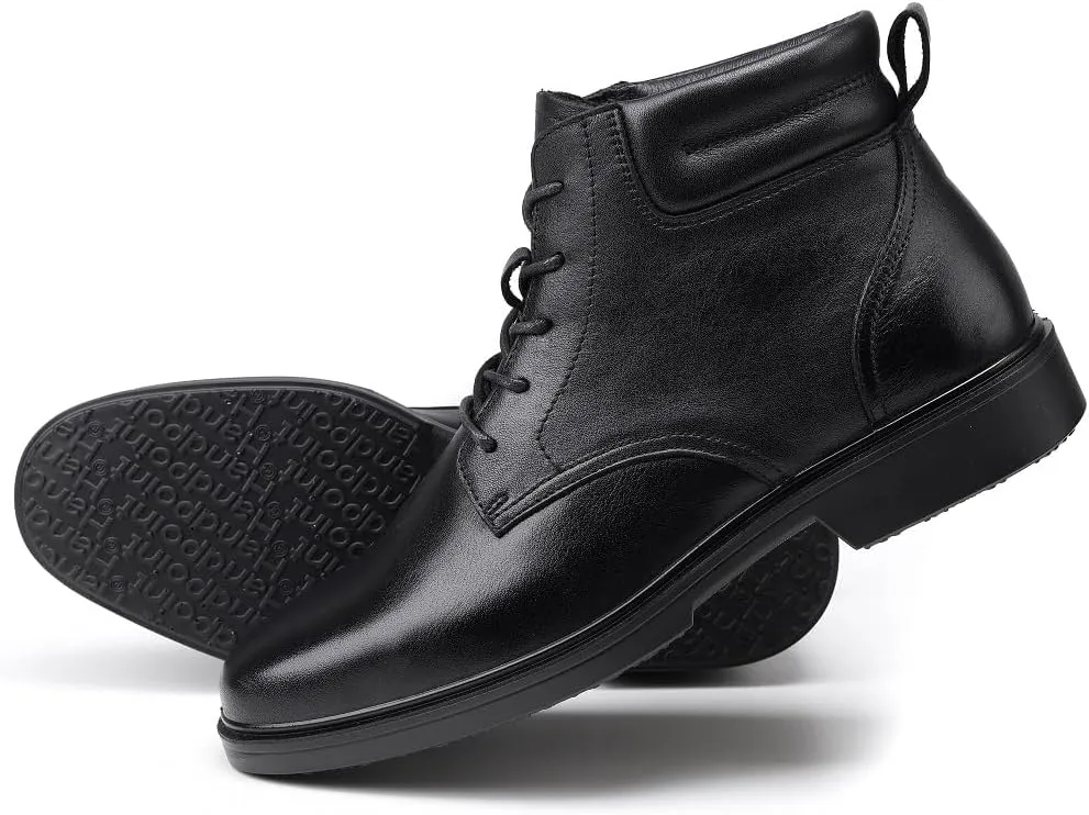Men's Dress Leather Ankle Cap Toe Oxford Boot Lace up Black color Business Wedding Party Shoes