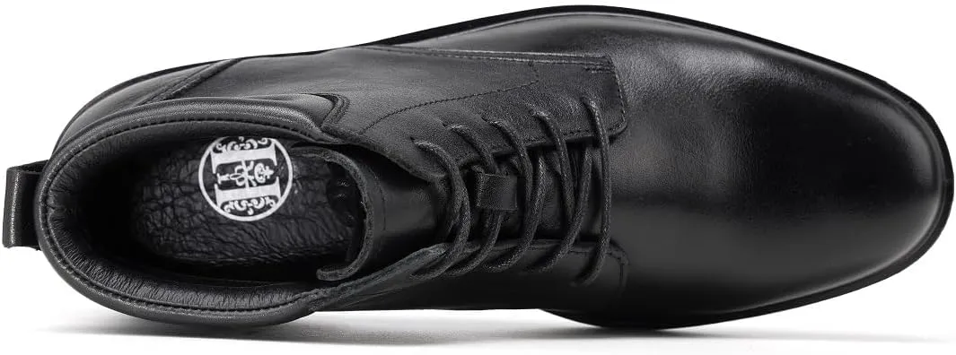 Men's Dress Leather Ankle Cap Toe Oxford Boot Lace up Black color Business Wedding Party Shoes