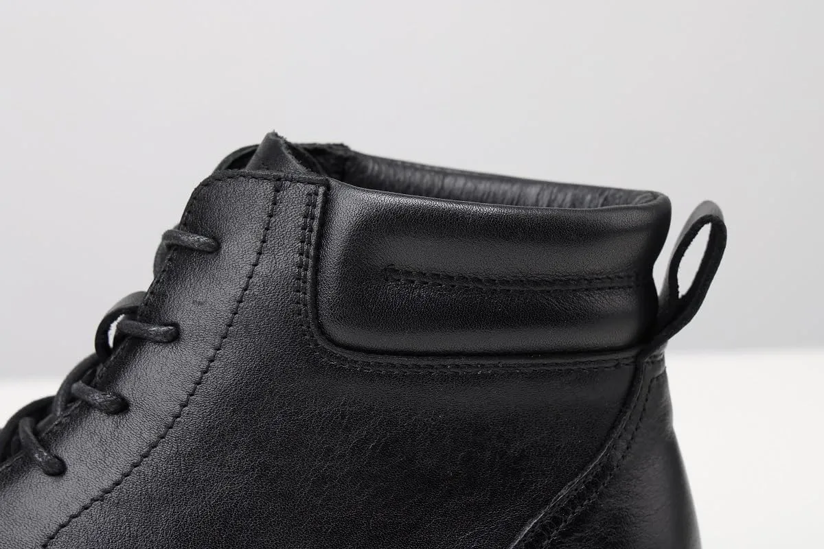 Men's Dress Leather Ankle Cap Toe Oxford Boot Lace up Black color Business Wedding Party Shoes