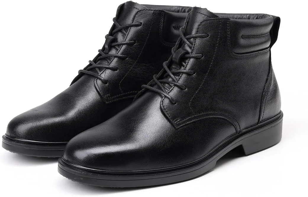 Men's Dress Leather Ankle Cap Toe Oxford Boot Lace up Black color Business Wedding Party Shoes