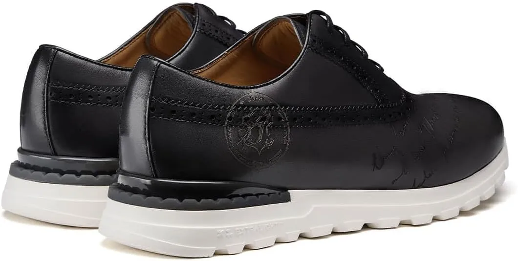 Men's Dress Sneakers Genuine Itailian Cowhide Leather Casual Shoes Brogue Running Oxfords with XL Extralight Sole