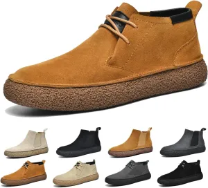 Men's Frosted Leather Suede Suede Mid Top Board Shoes,Fashion Casual Round Toe Platform Deck Boots, Walking Ankle Boots Classic Non Slip Lace Up Suede Oxford Sneakers