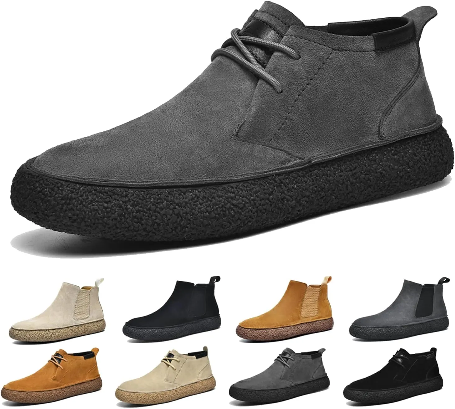 Men's Frosted Leather Suede Suede Mid Top Board Shoes,Fashion Casual Round Toe Platform Deck Boots, Walking Ankle Boots Classic Non Slip Lace Up Suede Oxford Sneakers