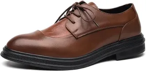 Men's Genuine Leather Oxford Shoes Lightweight Comfortable Platform Formal Dress Shoes Vintage Leather Lace Up Derby Shoes(Brown,10)