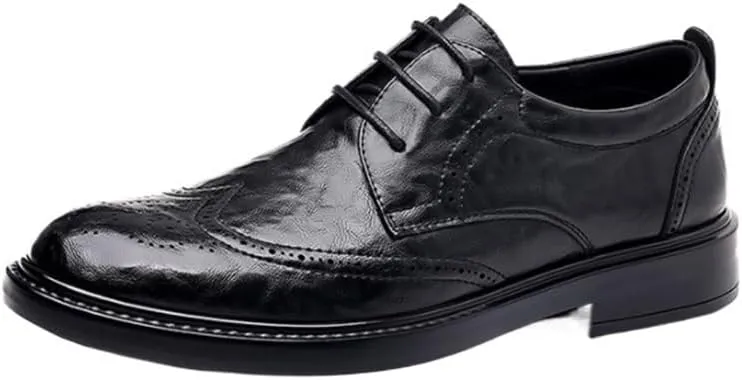 Men's Handmade Leather Brogue Dress Shoes Patent Leather Lace Up Classic Oxford Shoes for Business Casual Prom Wedding
