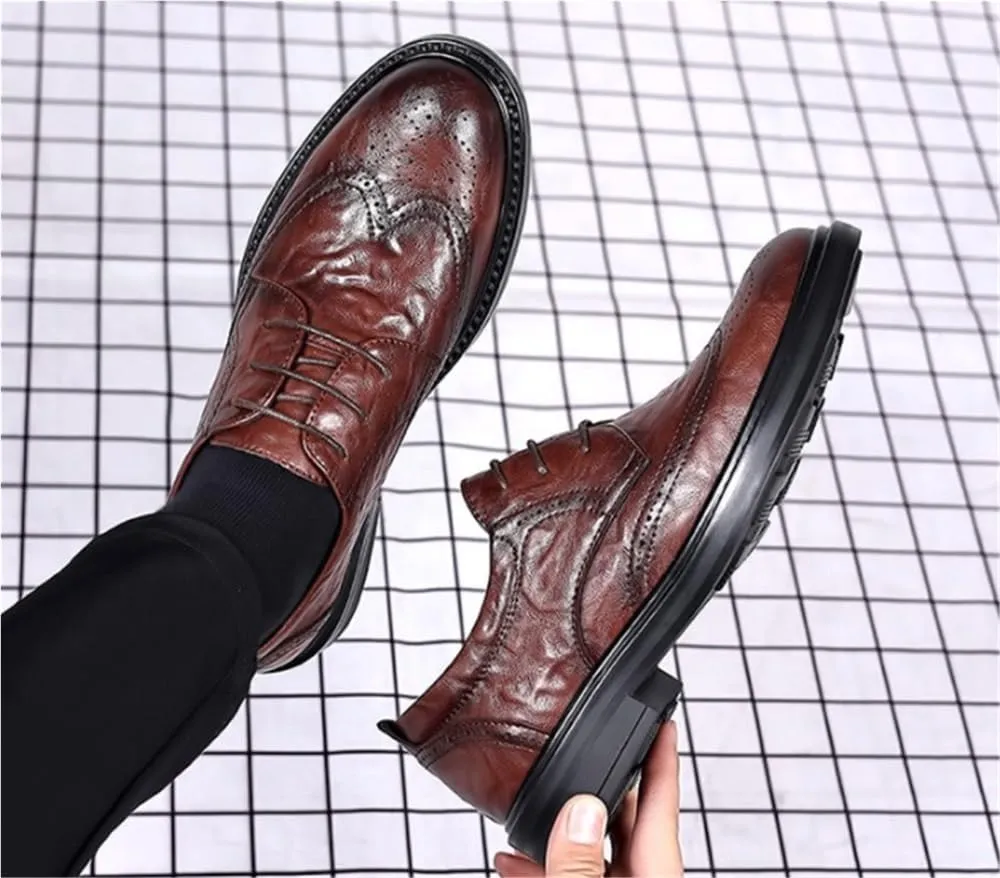 Men's Handmade Leather Brogue Dress Shoes Patent Leather Lace Up Classic Oxford Shoes for Business Casual Prom Wedding