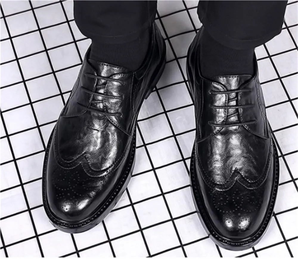 Men's Handmade Leather Brogue Dress Shoes Patent Leather Lace Up Classic Oxford Shoes for Business Casual Prom Wedding