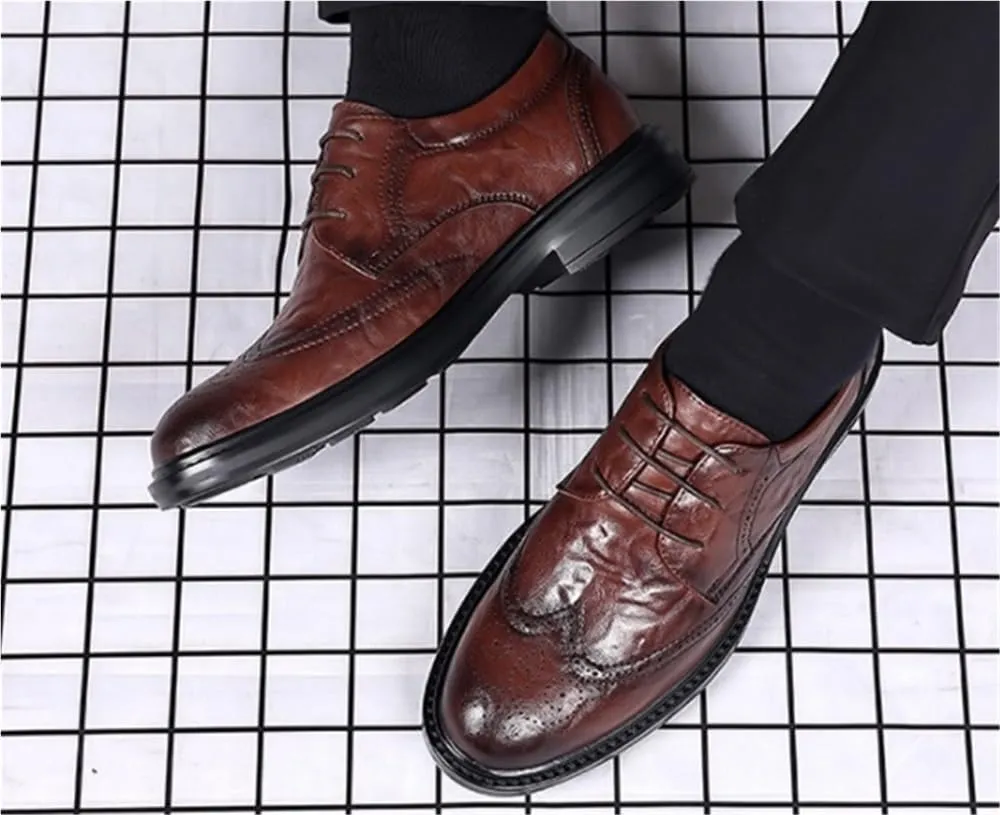 Men's Handmade Leather Brogue Dress Shoes Patent Leather Lace Up Classic Oxford Shoes for Business Casual Prom Wedding