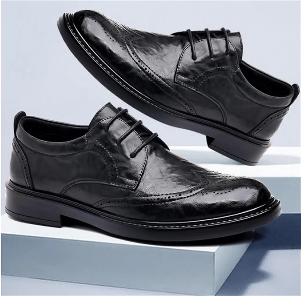 Men's Handmade Leather Brogue Dress Shoes Patent Leather Lace Up Classic Oxford Shoes for Business Casual Prom Wedding