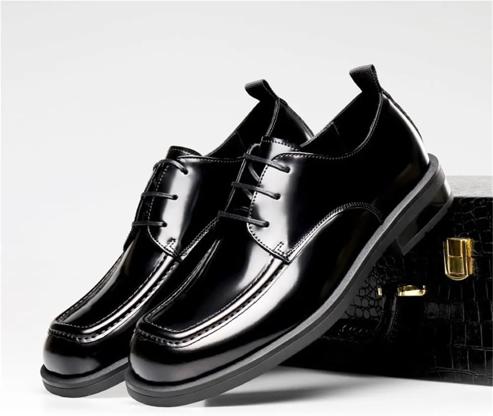 Men's Leather Lace Up Heightening Fashion Square Toe Oxfords Classic Casual Business Office Dress Shoes
