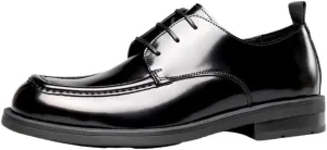 Men's Leather Lace Up Heightening Fashion Square Toe Oxfords Classic Casual Business Office Dress Shoes